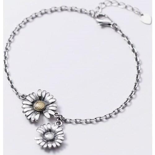 Sole Memory Cute Flowers Chrysanthemum Sunflower Retro 925 Sterling Silver Female Resizable Bracelets SBR277