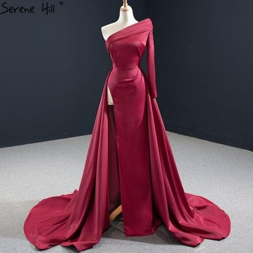 Wine Red A-Line One Shoulder Evening Dresses 2020 Satin Simple High Quality Formal Gown Serene Hill BHM67144