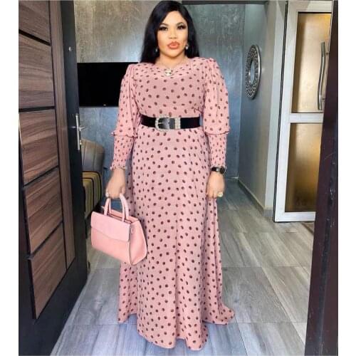 African Print Polka Dot Maxi Dresses Women Long Sleeve Chiffon Dress Underdress 2 Pieces Set New Muslim Fashion Evening Gowns