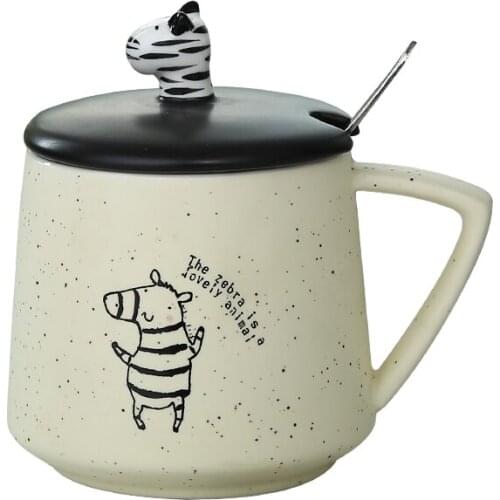 400ML stereoscopic sesame zebra ceramic Mugs with lid and spoon,coffee cup water cup Drinkware creative cartoon mugs