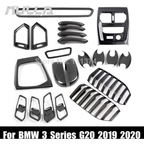 ABS Carbon Look Car Decoration For BMW 3 Series G20 2019 2020 Door Rearview Mirror Handle Air Outlet Gear Cover Trim Accessories