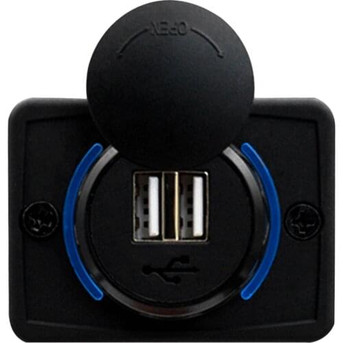 Car Dual Black ABS USB Port Charger Socket Outlet 12-24V LED Waterproof Car Accessories