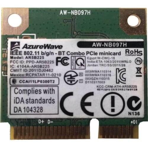 Wireless Adapter Card for AzureWave AW-NB097H AW-NB100H AW-NB126H AR9485 AR3012 AR5B225 Half Mini PCI-e 300Mbps Wifi Wlan+BT4.0
