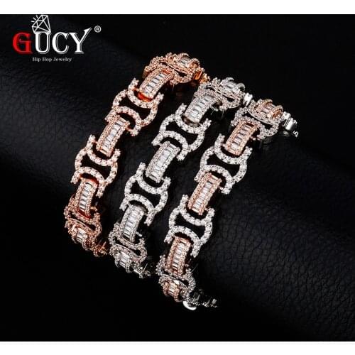 GUCY Fashion 13mm Miami Cuban Link Bracelet Gold Silver Color Iced Out Cubic Zirconia Rock Hip hop Style Mens Jewelry For Gift