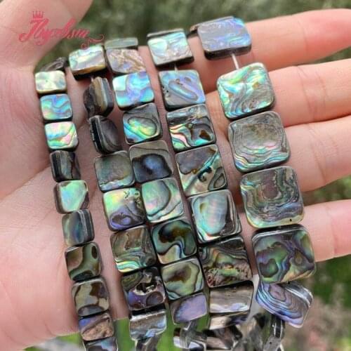 Natural Abalone Shell Multicolor Square Beads Loose 8/10/12mm Stone Beads For DIY Necklace Bracelet Jewelry Making Strand 15"