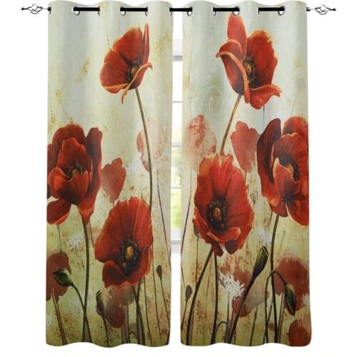 Flowers Poppies Watercolor Painting Window Curtains Home Decor Living Room Curtains Kitchen Drapes Panel Curtains for Bedroom