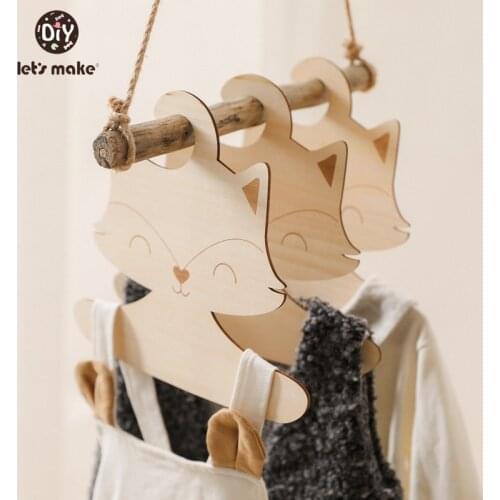 Lets make Baby Cute Fox Clothes rack 5Pcs Nordic Style Baby Room Wooden Hangers Customizable Clothes Rack Kids Closet Organizer