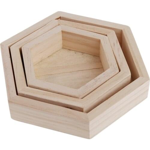 83XC Wooden Necklace Jewelry Display Tray Case Holder Rack Hexagon Storage Box