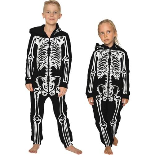 3D Print Teen Kids Girls Jumpsuit Skeleton Printing Boys Girls Loose Long Sleeve Autumn-Winter Outdoor Clothes