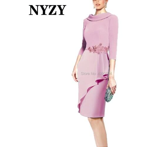 Elegant Bowl Neck 3/4 Sleeves Pink Short Mother of the Bride Dresses NYZY M335B Wedding Party Dress Guest Wear Evening Gown