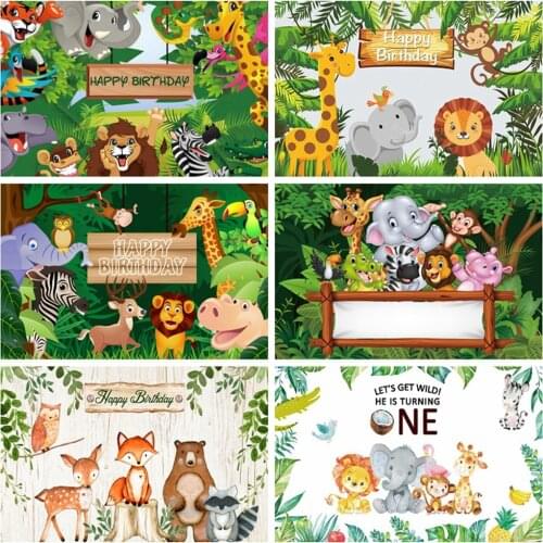 Safari Animal Wild One Forest Elephant Pink Baby Birthday Backdrop Photography Background Vinyl Custom Photophone Photozone Prop