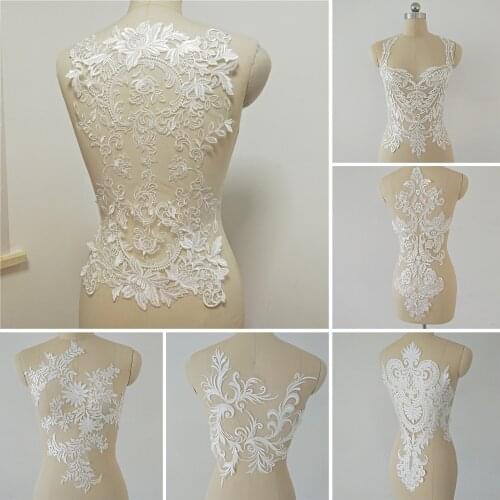 French Lace Handmade Beads 3D Wedding Dress Applique DIY Bridal Headdress Ivory White Collar Fabric Patch VJZQ111816