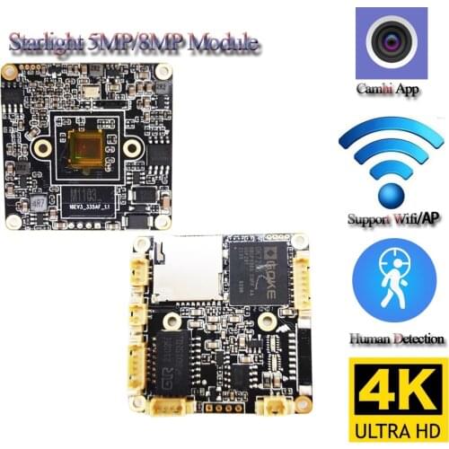 Starlight 8MP 3840*2160 4K Wireless IP Camera Module Human Detection Motion Alarm Onvif Audio Onvif TF Card Slot WIFI Camhi APP