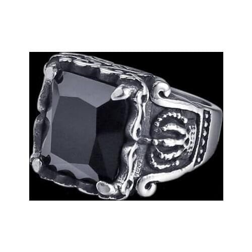 Support Dropship Size 7-13 Crown Stone Ring 316L Stainless Steel Jewelry Fashion Green Red Black Stone Ring