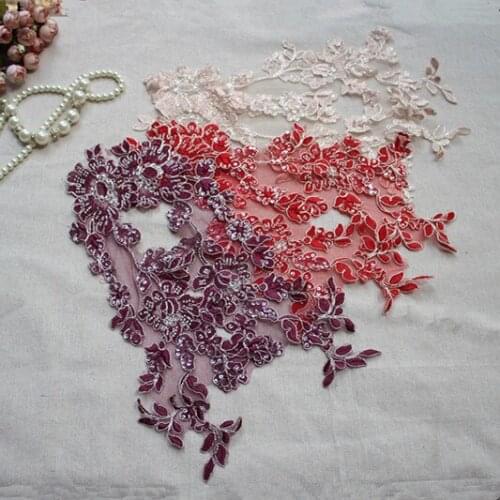 Size-36*15cm4pcs(2pair)/lot Beaded and Sequined Corded Lace Applique , Alencon Lace Patch for Wedding,Party Dress Decoration