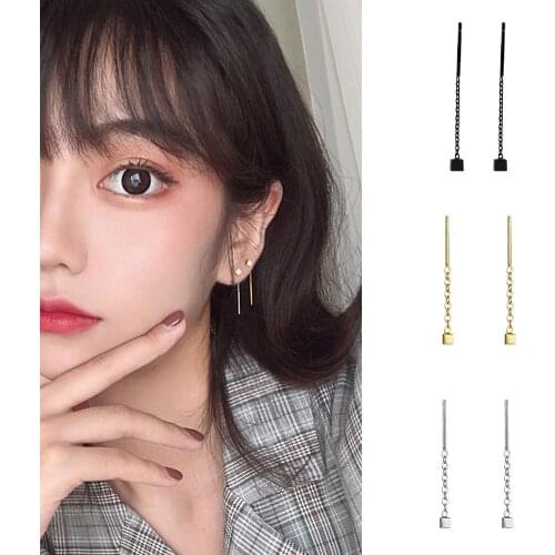 Fashion Women Small Geometric Cube Long Dangle Chain Earrings Party Jewelry Long Dangle Chain Earrings Party Jewelry Long Dangle