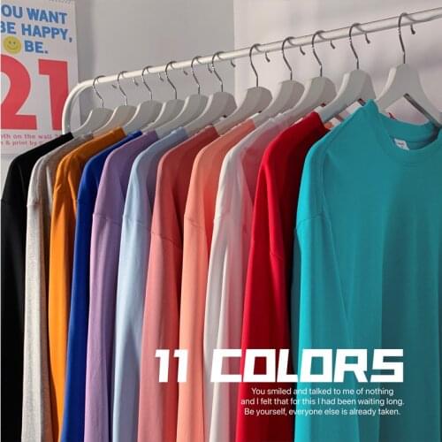 Autumn New 100% Cotton Mens Long Sleeve O-Neck T-Shirts Black White Red