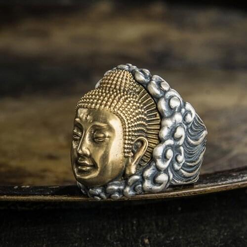 Solid 999 Sterling Silver MENS MEN artisan handmade Buddha punk biker Ring Jewelry A5657
