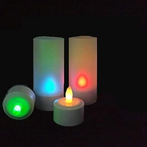 Set of 4 Remote Controlled Rechargeable Tea Light LED Candle lamp Flameless Multicolor Lighting w/18key controller Timer Functio