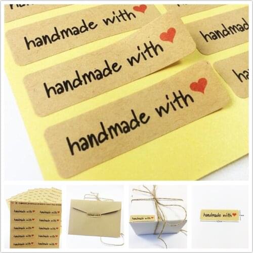 100 Pcs Kraft Paper Seal Stickers Diy Handmade Gift Candle Home Decoration Hand Made With Heart Seal Labels Paper Stickers