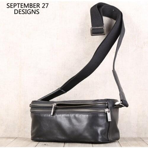 New Fashion Mini Messenger Bag Genuine Leather Luxury Handmade Men Small Crossbody Shoulder Handbag Zipper Cell Phone Satchel