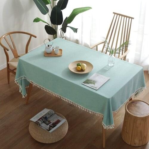 Solid Blue Luxury Tassel TableCloth Dining Table Cover Nordic Coffee Table Cloth Wedding Manteles Mantel Mesa Kitchen Table