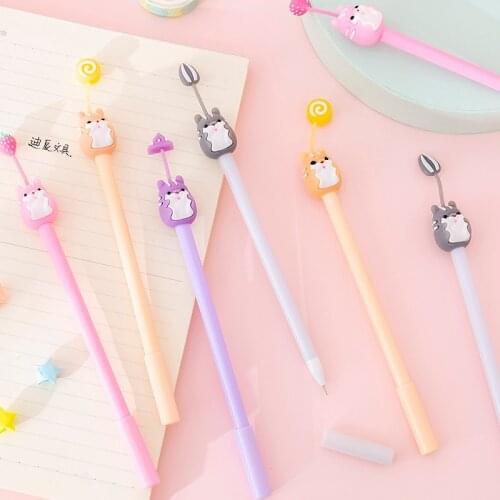 20 PCs Office Pen Girls Adorable Pet Hamster Silica Gel Pen Student Creative Stationery Black Writing School Tools Wholesale