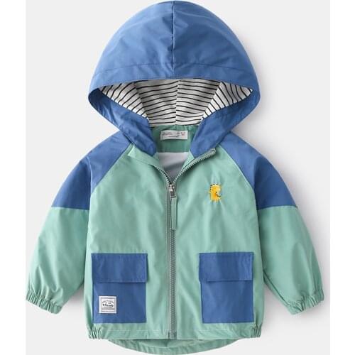 Autumn Baby Boys Coat 2021 New Cartoon Dinosaur Panelled Sports Windbreaker Jacket For Kids Children Birthday Present Outerwear