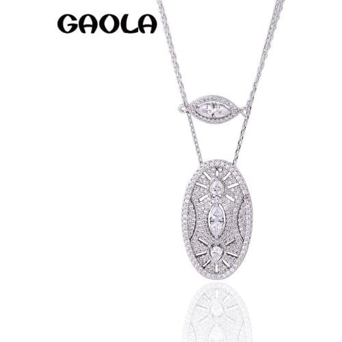 GAOLA 2017 New Design Double Round Pendant Necklaces Jewelry AAA Cubic Zirconia Statement Necklace Christmas Jewelry GLD1104