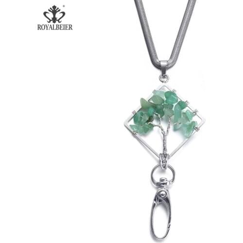 ROYALBEIER Women Pendant Holders Tree Of Life Crystal Quartz Chip Lanyard Pendant Necklace Wisdom Tree Natural Stone XL0145