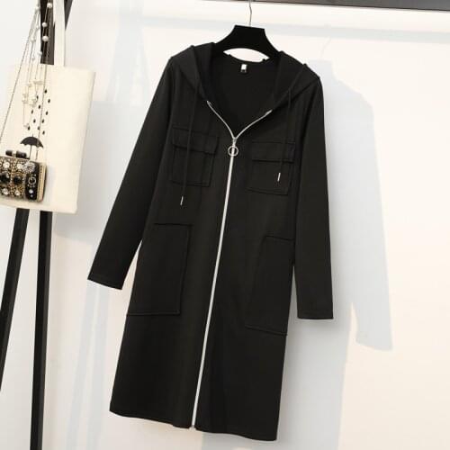 Plus Size Women Spring Autumn Korean 2021 New Zipper Long Sleeve Dresses Vintage Elegant Black High Waist A-line Office Dress