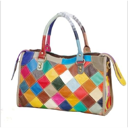 Hand Bags Women Casual Tote Large Colorful Cow Leather 2019 New Woman Fashion Brand Handbags Patchwork Shoulder Crossbody Bags