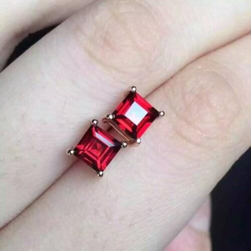 Natural red garnet stone earrings 925 silver Natural gemstone earring women Classic elegant Square fine Earrings for wedding
