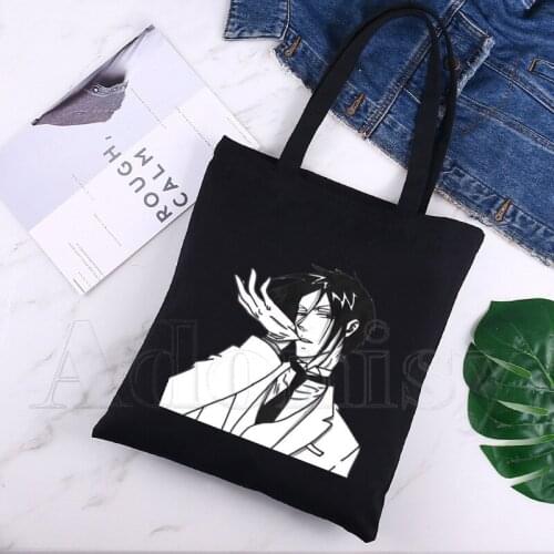 Black Butler Ladies Handbags Cloth Canvas Tote Bag Black Shopping Travel Women Eco Reusable Shoulder Shopper Bags bolsas de tela