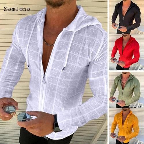 Long/Short Sleeved Hoodie Zipper T Shirt Men Clothing Summer Solid Color Casual Plaid Print Open Stitch Thin Tshirt Fashion Men