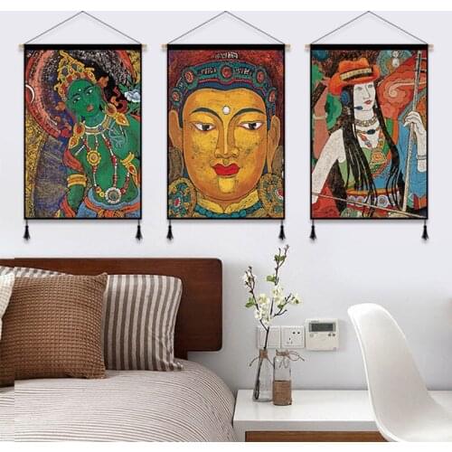 Traditional Tibetan Wall Art Painting Canvas Poster Bodhisattva Room Decoration Painting Hanging Scroll Paintings Wall Tapestry