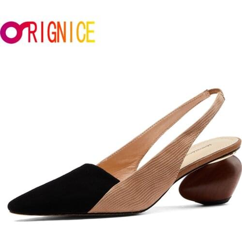 Orignice Elegant Sheepskin Mixed Colors Summer Pumps Good Quality Back Strap Med Heels Shallow Women Wedding Dancing Shoes