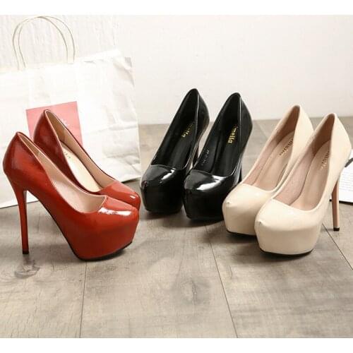 High Heel Shoes Platform Night Club Womens Single Shoes Super Waterproof Platform Shallow Mouth Sexy Round Toe Pumps W21-71