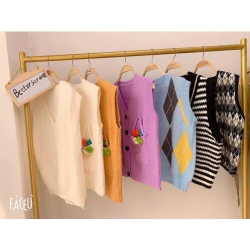 2021 Spring and Autumn Korean style Basic knitted sleeveless vest sweaters and pullovers womens Jumper