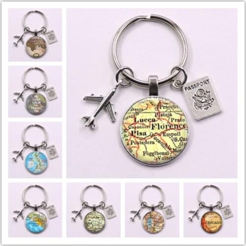 Vintage World Travel City Map Keychaines New York Florence Finland Los Angeles Africa UK hometown map badge Keychain