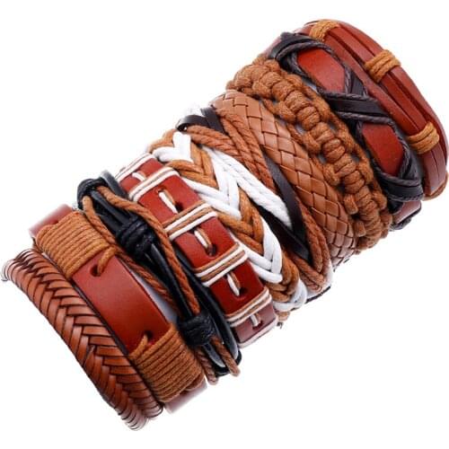 Vintage Multiple Charm Bracelets Set For Men Woman Fashion Wristbands Brown Black Leather Bracelet Bangles 2020 Party Jewelry