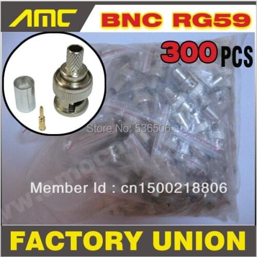 300PCS High Quality BNC male crimp plug for RG59 coaxial cable BNC Connector BNC male 3-piece crimp connector plugs cctv cable