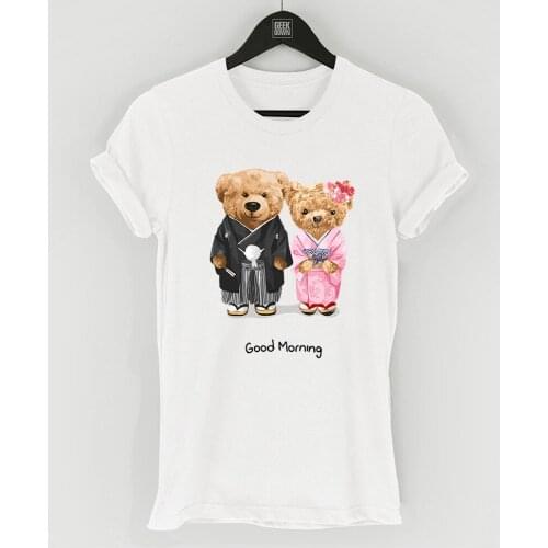 Top Cotton T-shirt Female Lovers Cute Bear Loose Large Size Short-sleeved Printing Ladies T-shirt Tops Round Neck Oversized Tops