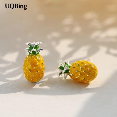 New Style Fashion 925 Sterling Silver Enamel Yellow Pineapple Stud Earrings For Women Jewelry