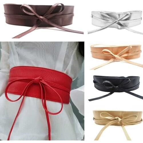 Women Soft Leather Wide Self Tie Wrap Around Waist Band Dress Belt Clothing Accessories Summer Style Hot Sale