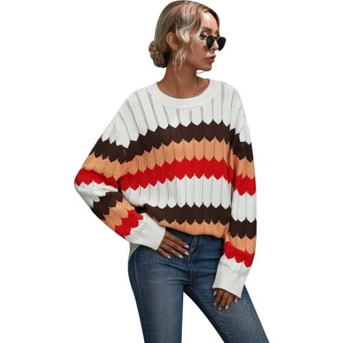 2020 Fall Long Sleeve Loose Batwing Striped Pullover Sweaters Women Casual New Christmas Gift Winter Sweater Tops