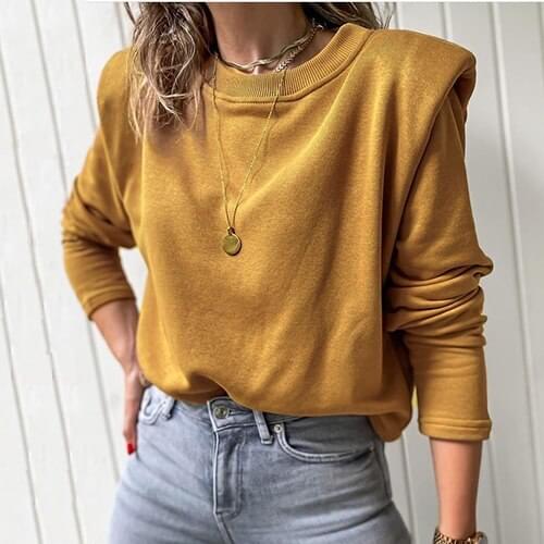 Womens Green Long Sleeve Crew Neck Pullover Velvet Winter Sweatershirt 2021 Casual Shoulder Pad Fleece Warm Sweatshirt