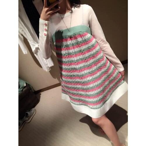 2017 spring new dress women colorful striped loose long sleeve knitted dress