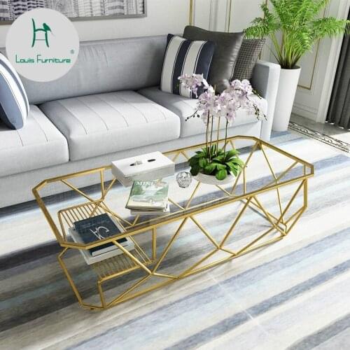 Louis Fashion Coffee Tables Nordic Living Room Iron Art Minimalist Modern Small Family Transparent Glass