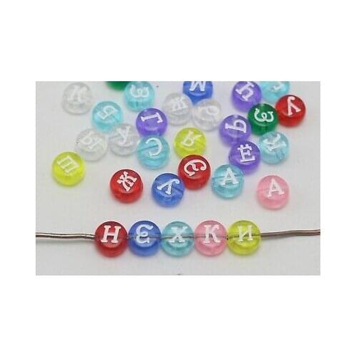 250 Mixed Transparent Colour Acrylic Russian Alphabet Letter Coin Beads 4X7mm